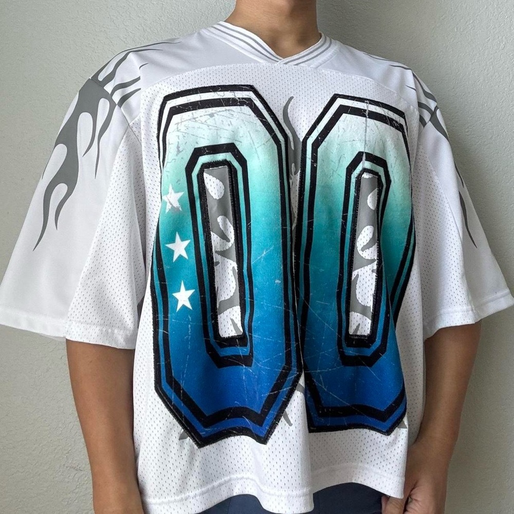 Rebel Minds AOP Embroidery Meshed Boxy White Jersey
